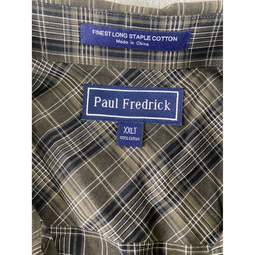Paul Fredrick Mens XXLT Plaid Button Down Shirt Olive Green Long Staple Cotton - Picture 3 of 11